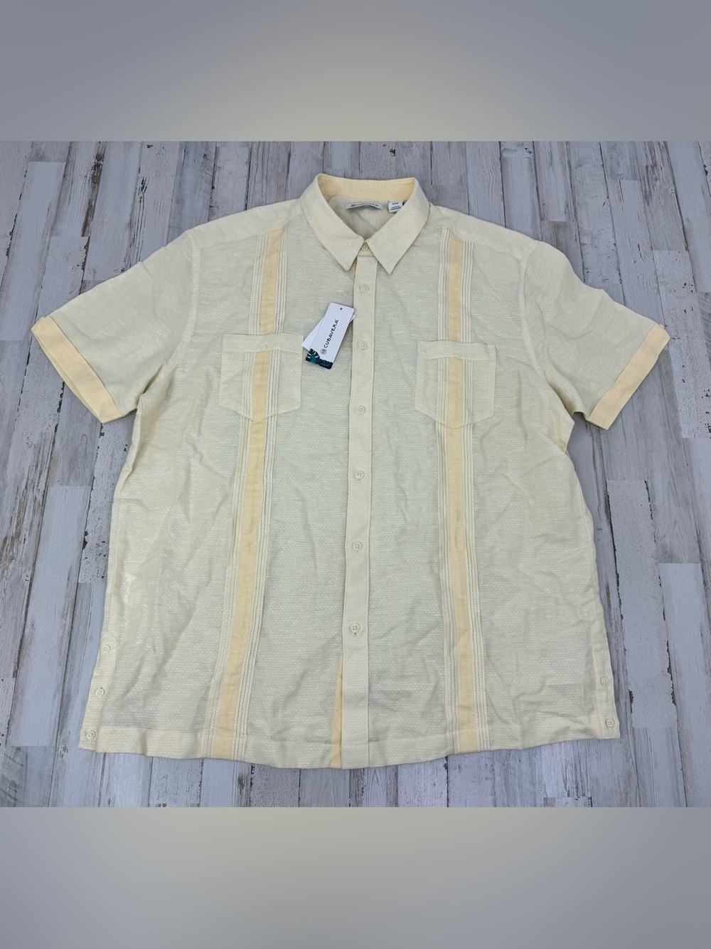 Cubavera Shirt Mens 2XL Yellow Guayabera Embroidered Button Down Camp Beach NWT